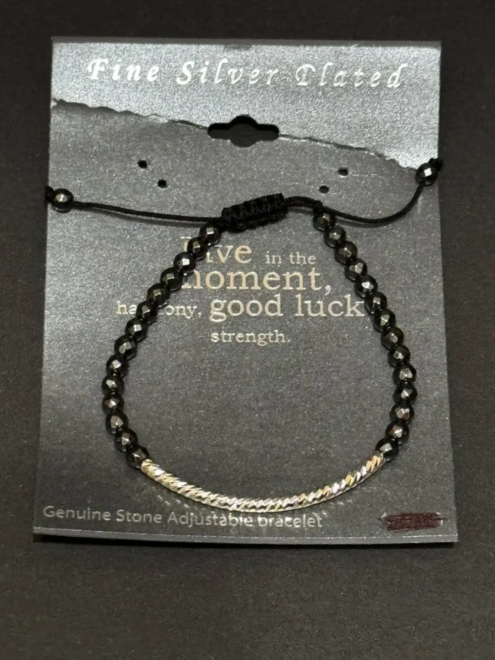 Slide Style Adjustable Bracelet, Faceted Hematite, Fine Silver Plated
